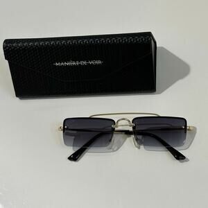 Manière De Voir Black Rectangle Sunglasses with Gold Accents